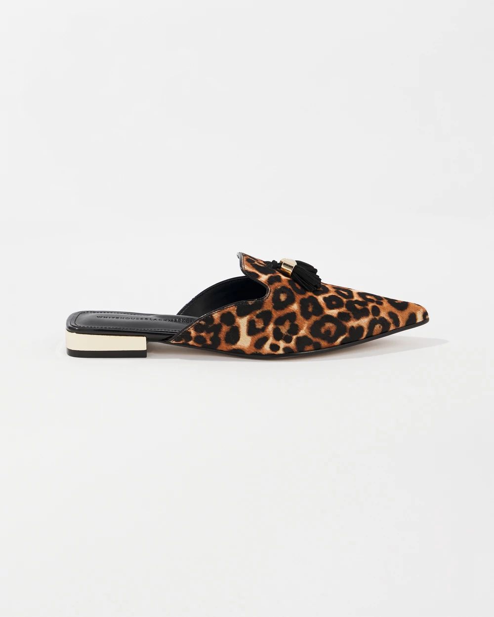 SANDERS×HELIOPOLE Tassel Long Wing black Leopard Tassel Mule | White House Black Market